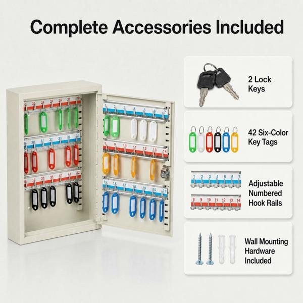 Levede Key Safe Cabinet 42-Key Steel Wall Mounted Lock Box With Labels White