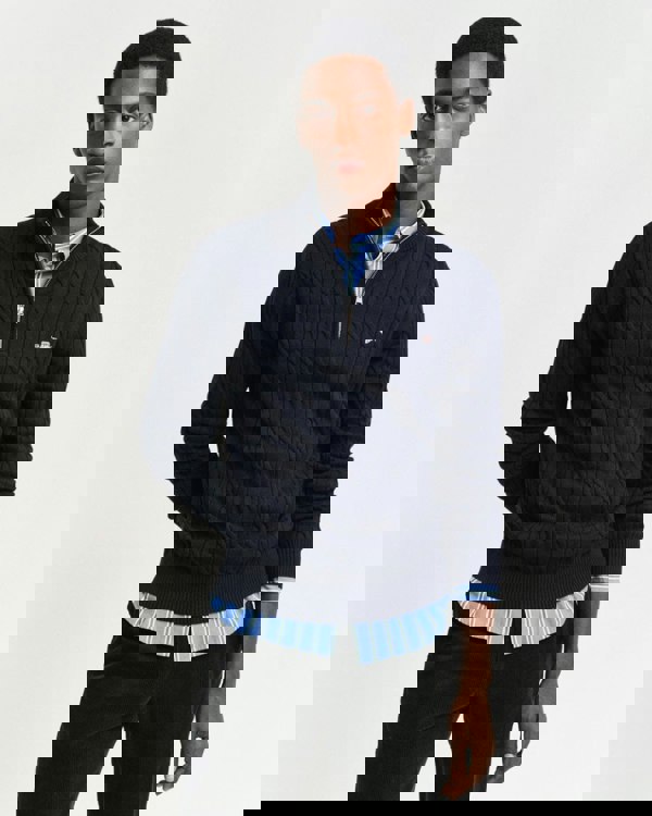 GANT Mens Cotton Cable Half Zip Jumper - 433 Evening Blue