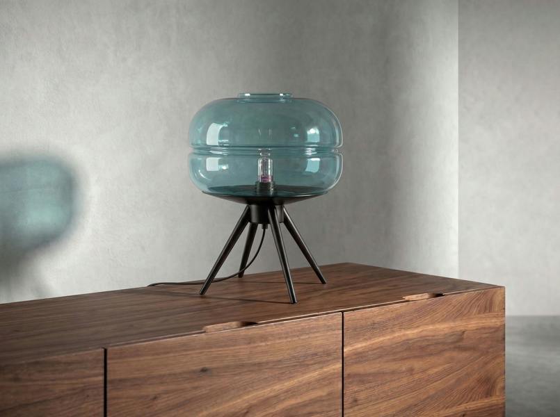 Angel Cerdá Blue glass and black steel table lamp 8095