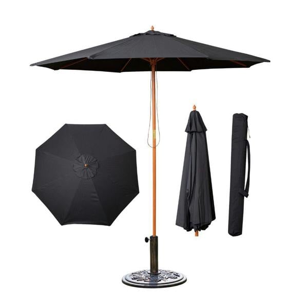 Samuel Alexander 2.7m Outdoor Wooden Garden Parasol Sun Shade with Carry Bag in Black with 9kg Base Included