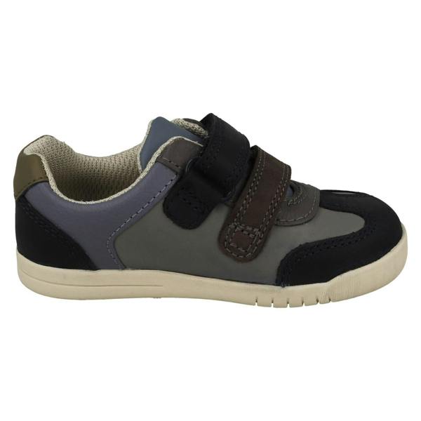 Clarks Boys Clarks Stripe Detailed Hook and Loop Fastening Shoes Den Stripe