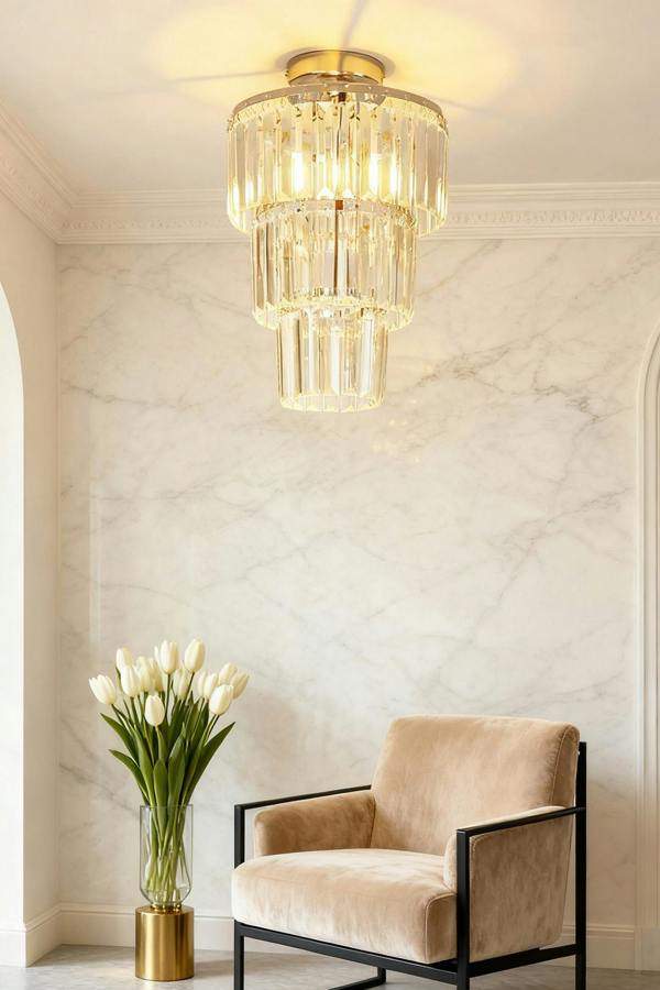 Luxury Multi-layer Crystal Flush Mount Chandelier with Chrome Finish