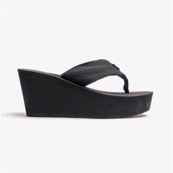 Rocket Dog Rocket Dog DIVER WEBBING Womens Textile Wedge Flip Flops Black