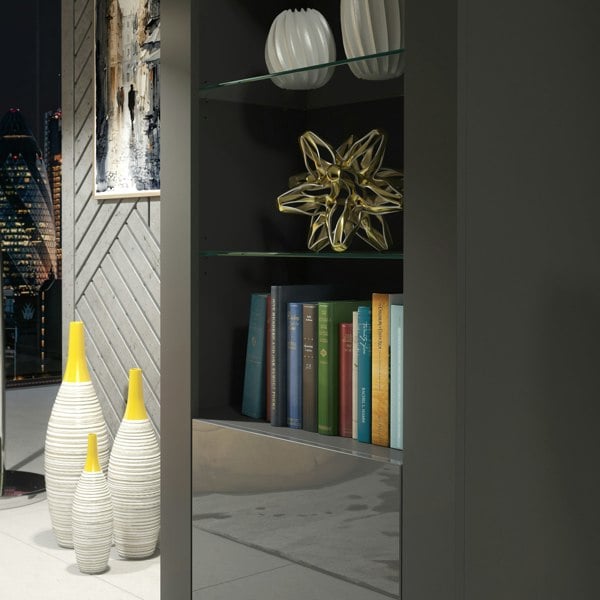 Mex Furniture Modern Display Cabinet 170cm – Grey Body & Grey Gloss Doors