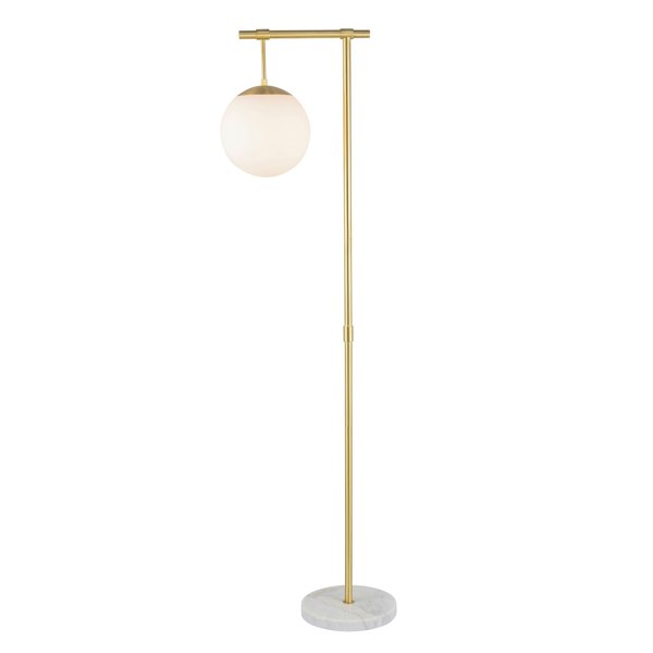 Designer Satin Gold Floor Lamp with Opal White Globe Glass Shade and Marble Base Image 1