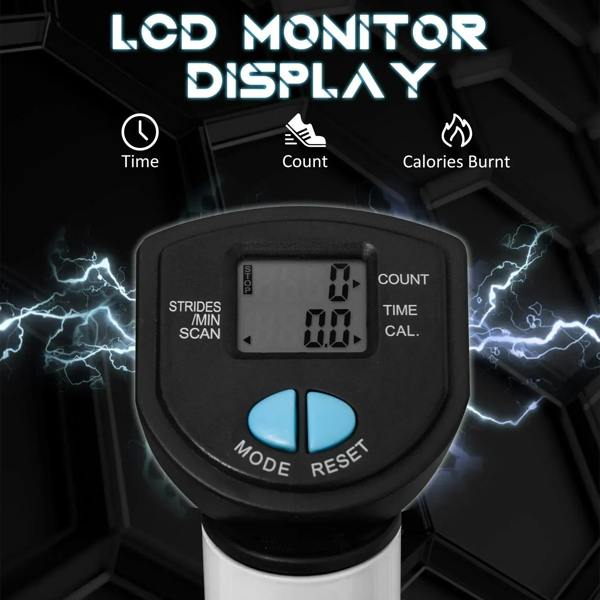 LCD monitor on blue twister stepper showing time, count, and calories