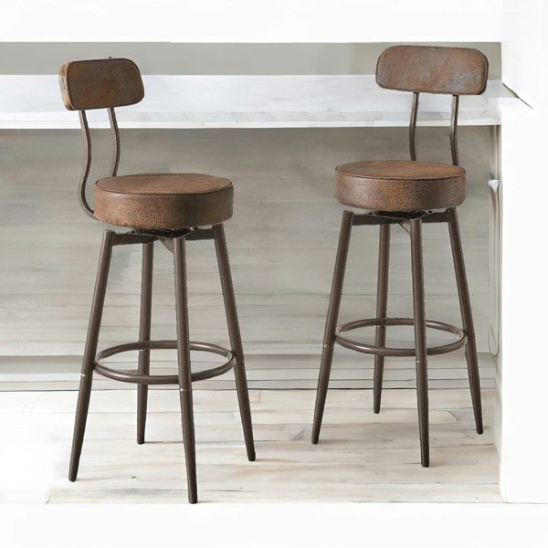 Rafaelo Mobilia Industrial Faux Leather Swivel Bar Stool With Back & Footrest