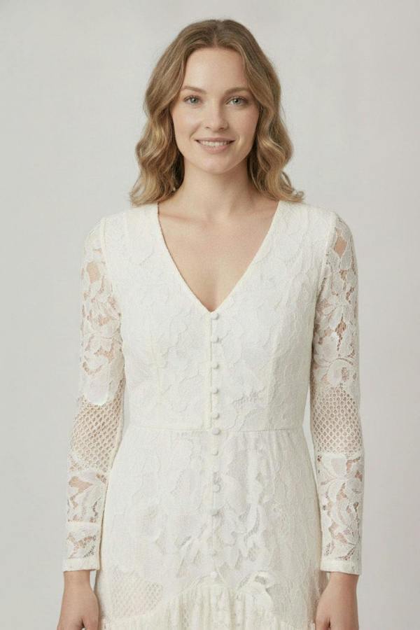 Izabel London Semi Sheer Lace Long Sleeve Maxi Dress