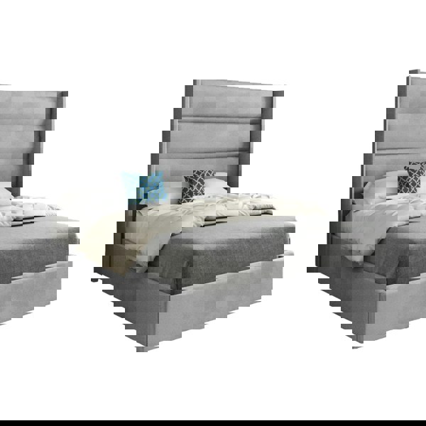 Casa Magna Nuno Straight Winged Upholstered Soft Velvet Bed Frame - Grey