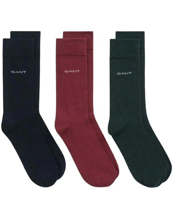 GANT 3-Pack Soft Cotton Socks, Claret/Green/Black