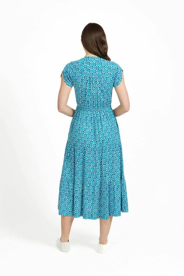 Mudflower Geometric Print Tie Front Midi Dress