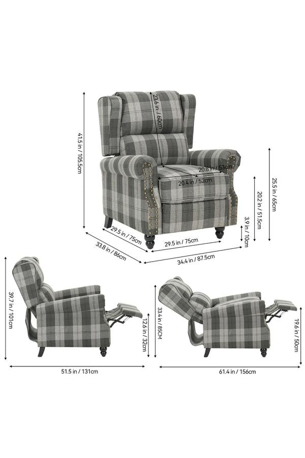 Living and Home Fabric Upholstered Sofa Pushback Reclining Chair Armchair