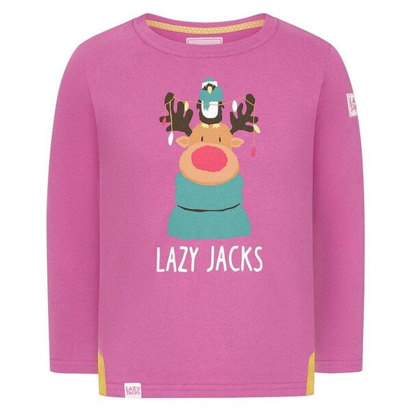Lazy Jacks LJ99C - Girls Long Sleeve Printed Top - Raspberry