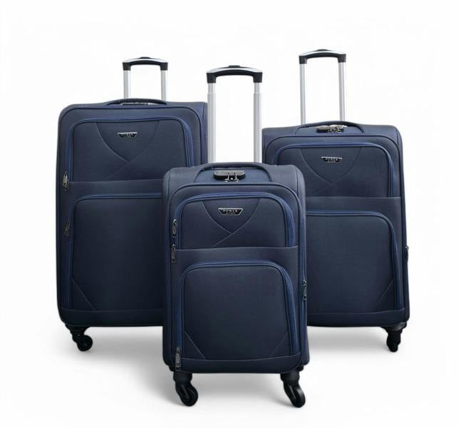 Infinity Luggage Soft Shell Lightweight Nylon Suitcase Set 4 Wheel Travel Case Holiday Bags
