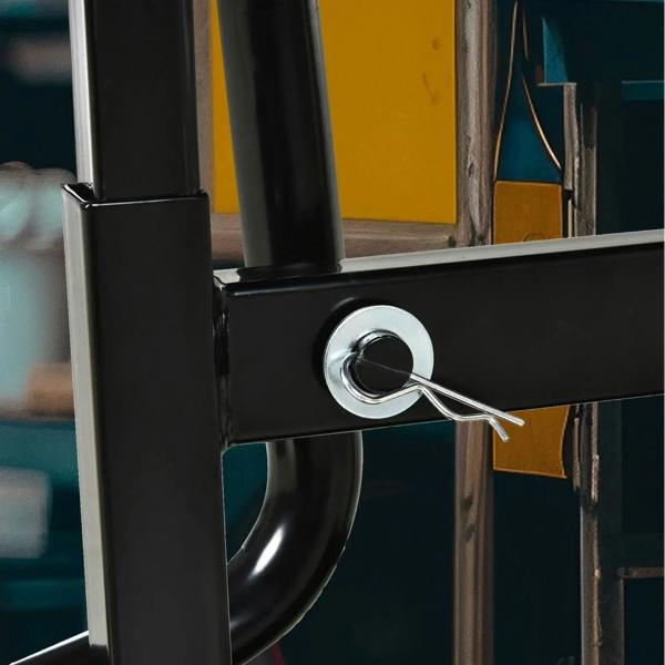 Black steel jack lift crank with locking pin and circular knob
