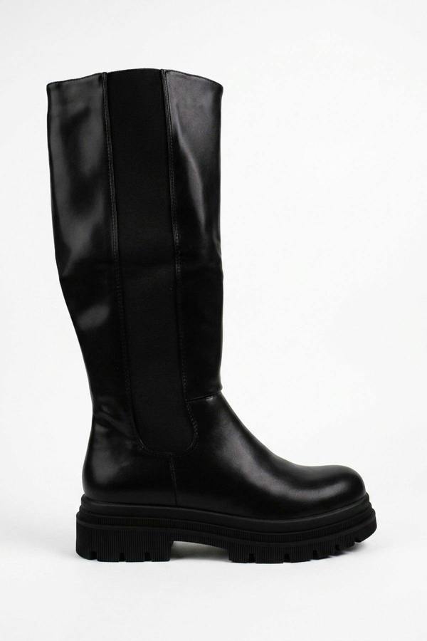 Pearl Chunky Sole Knee High Boots - Black