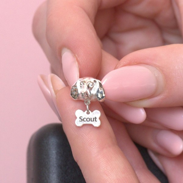 Dachshund Head Silver Charm Bead - Personalised - MYLEE London