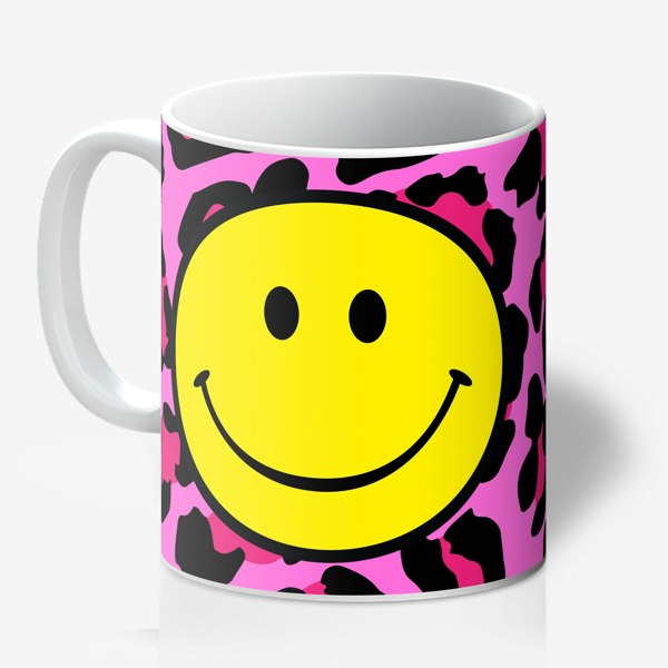 Pink Leopard Print Smiley face Mug - Love Frankie