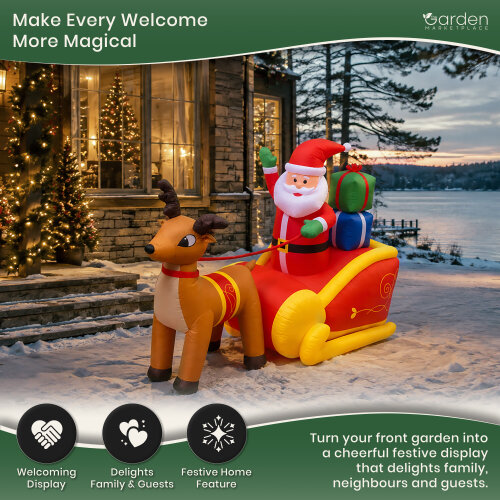 Garden Marketplace 1.8m Inflatable Santa & Reindeer Christmas Decoration with LED Lights Self Inflating Waterproof Outdoor Decor