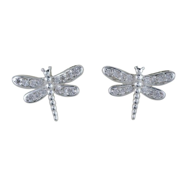 Sterling Silver Pavé Dragonfly Stud Earrings - Reeves & Reeves