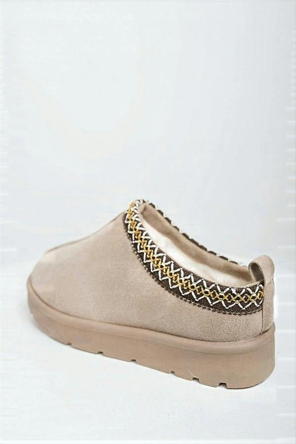 Ravina Chunky Slip On Suede Slippers With Stitch Detail - Camel