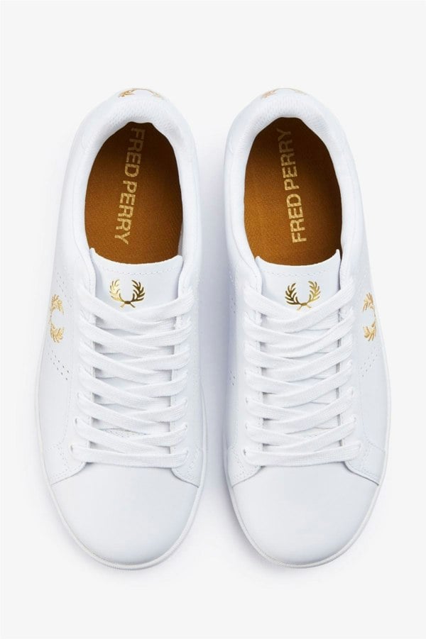 Fred Perry B721 Leather Men's White/Metallic Gold Trainers