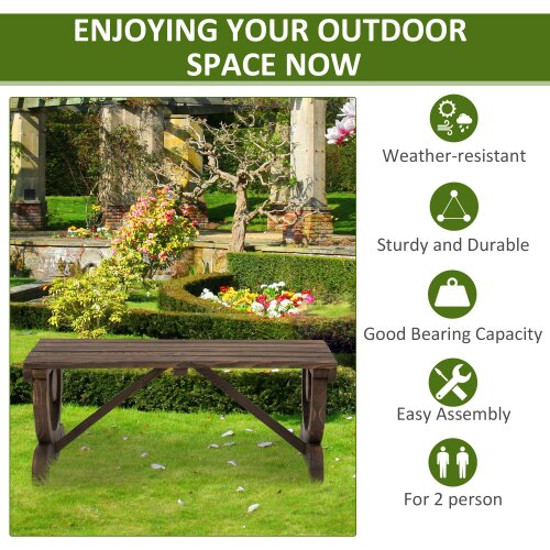 Wyld Haus Vini Wood Brown Rustic Garden Bench With Wagon Wheel Legs And Slatted Seat For 2