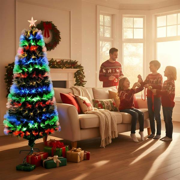 3ft Multicolour Fibre Optic Pre-Lit Christmas Tree with 8 Light Modes and PVC Tips image 7
