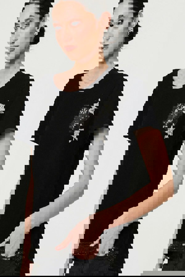 Black | Metallic Star Detail Relaxed T-Shirt
