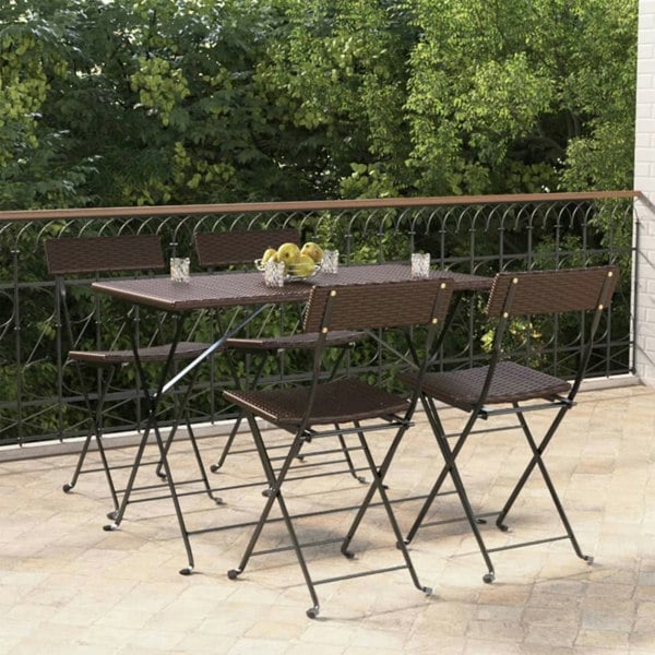 Berkfield Folding Bistro Chairs 4 pcs Brown Poly Rattan and Steel
