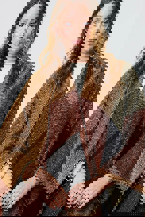 Brown | Colour Block 3/4 Sleeve Relaxed Poncho
