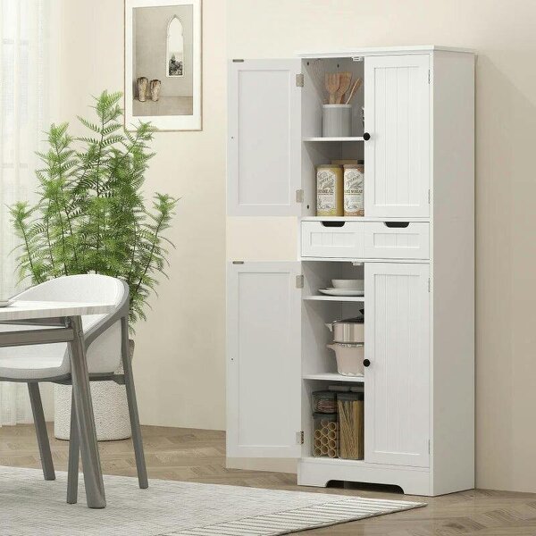 Tall Bathroom Cabinet, Freestanding Bathroom Storage Cabinet with Drawer, Shelves and Doors, 60 x 30 x 160 cm, White