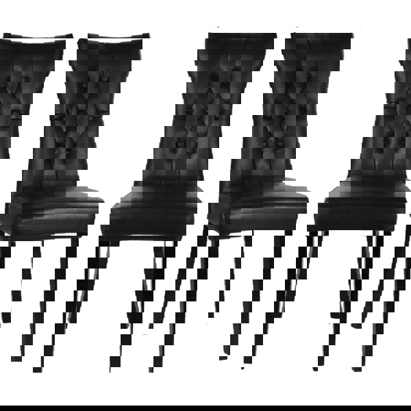 Set of 2 Faux Leather Dining Chairs Buttoned High Back Side Chairs Dining Chairs Living and Home Black Legs Black