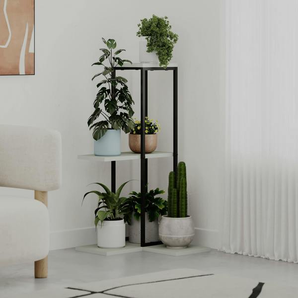 Decortie Vetra Modern 3-Tier Plant Stand 46cm Indoor Planter Holder with Metal Frame Corner Design