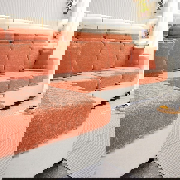 Anyhouz Anyseat Sofa Cover Rustic Orange L-Shape Polyester Chenille Thick Stretchable Cushion For Living Room Plus Size Extra Large