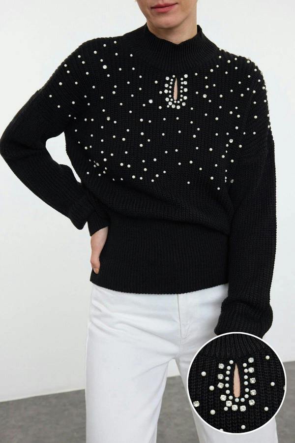 WOVCOR Stone and Pearl Detailed Knitted Sweater