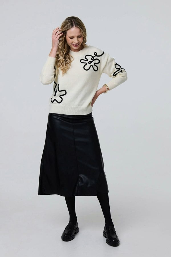 White | Floral Embroidered Relaxed Jumper
