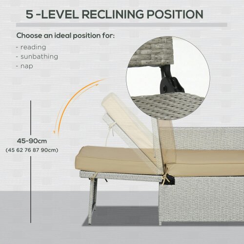 Wyld Haus Luva Faux Rattan Grey and Beige 5 Piece Adjustable Sun Lounger Set With Storage Table And Footstools
