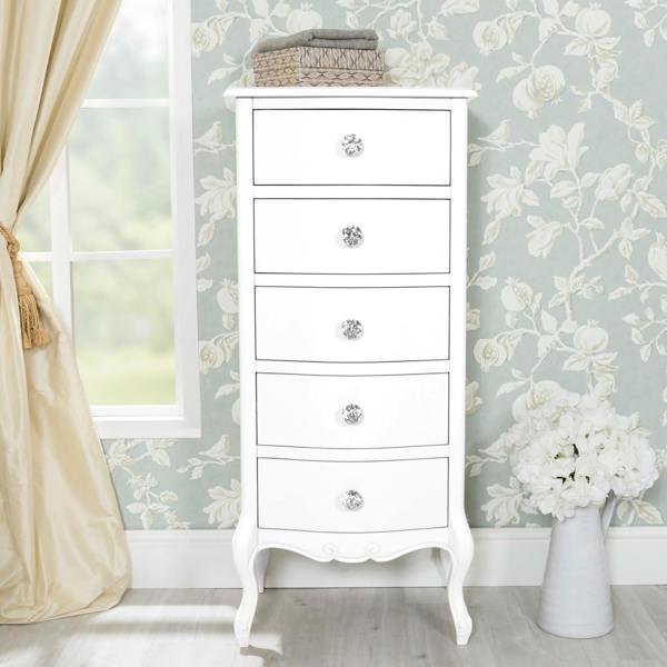 Statement Furniture Juliette Tallboy 5 Drawer with Crystal Handles French Style Bedroom Chest