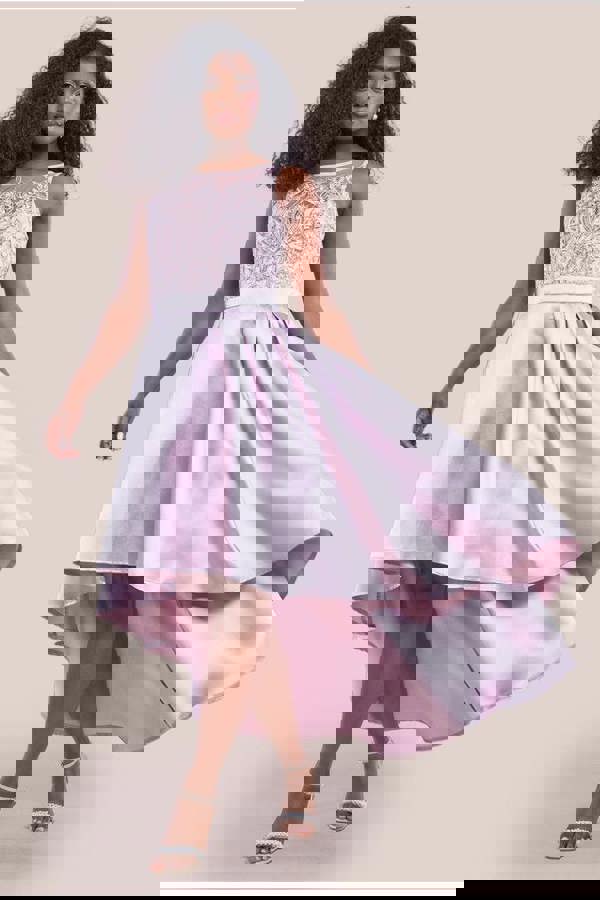 Sequin & Satin Dipped Hem Midi Dress - Blush DR3621