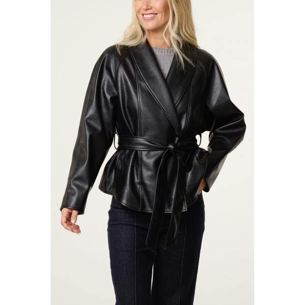 Blue Vanilla Peplum Wrap Belted Jacket