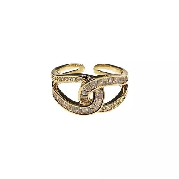 The Colourful Aura Adjustable U-Shaped Zircon Hip Hop Cross Braid Luxury Fashion Statement Ring