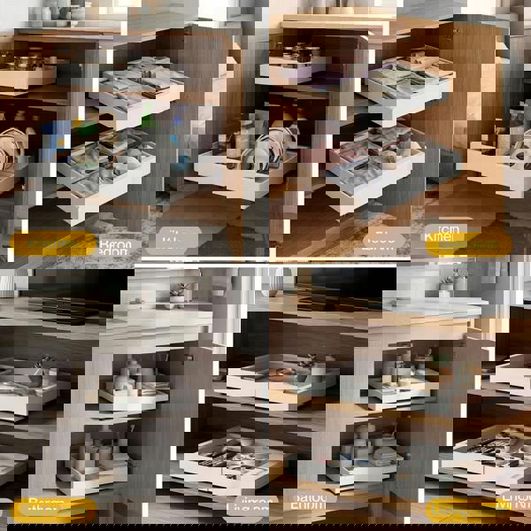 TOQUE Pull Out Cabinet Organizer Adhesive 2 Pcs Expandable White Storage Drawers