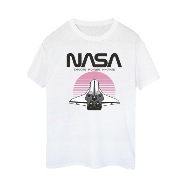 NASA Womens Space Shuttle Sunset Cotton Boyfriend T-Shirt - White