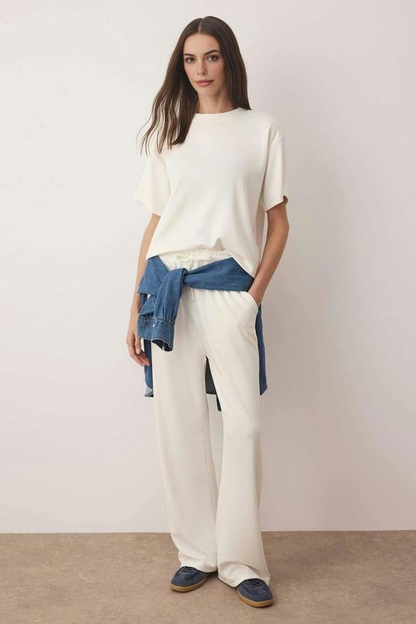 WOVCOR 2-Piece Short Sleeve Crew Neck Relaxed Fit Stretch Knit Top & Pants Set