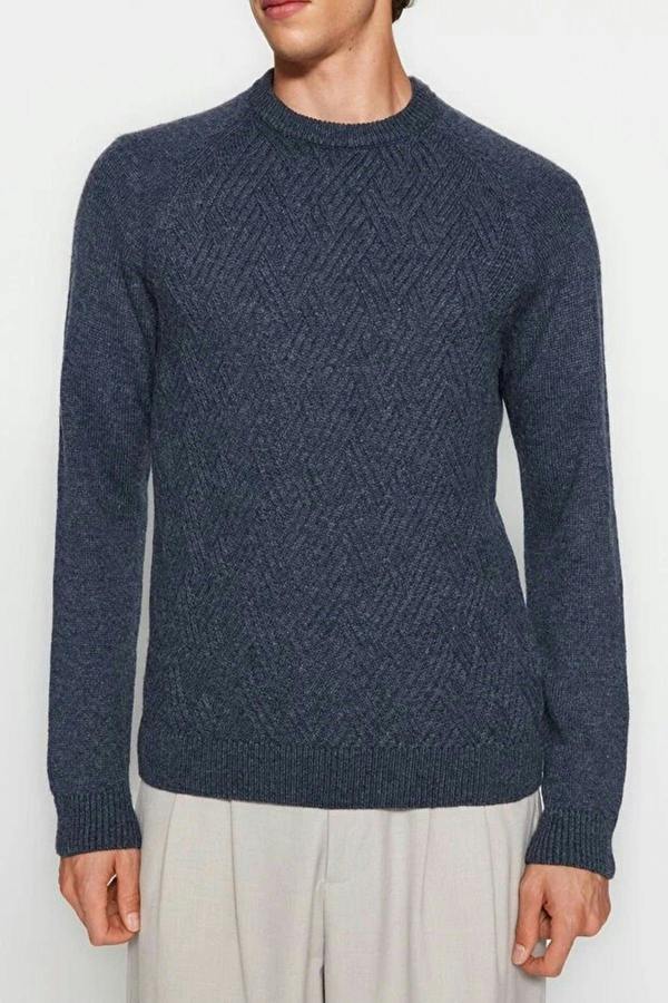 WOVCOR Crew Neck Raglan Sleeve Textured Knit Men's Sweater