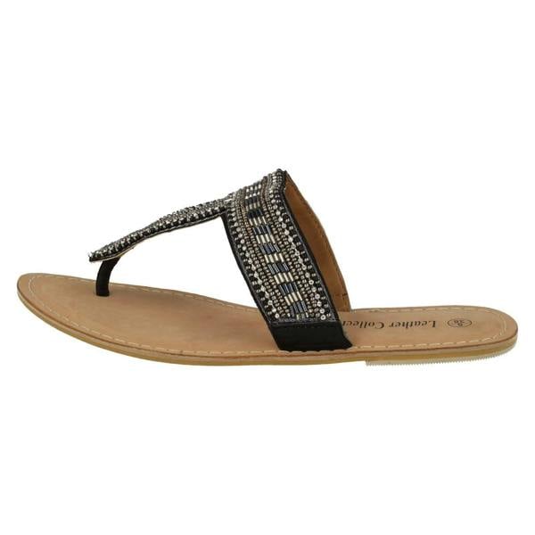 Spot On Ladies Spot On Leather Collection Beaded Toe Post Sandals