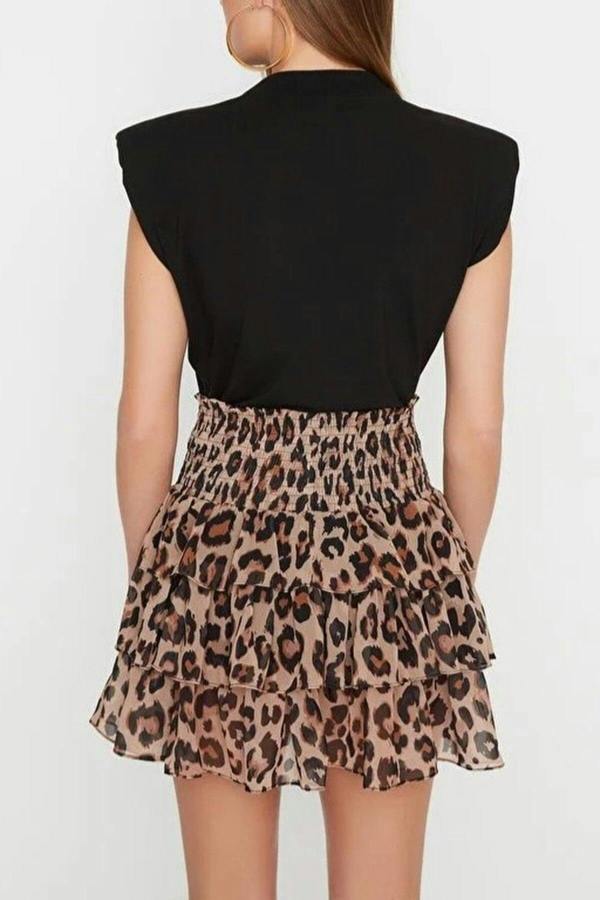 WOVCOR Padded Shoulder Sleeveless Printed T-Shirt