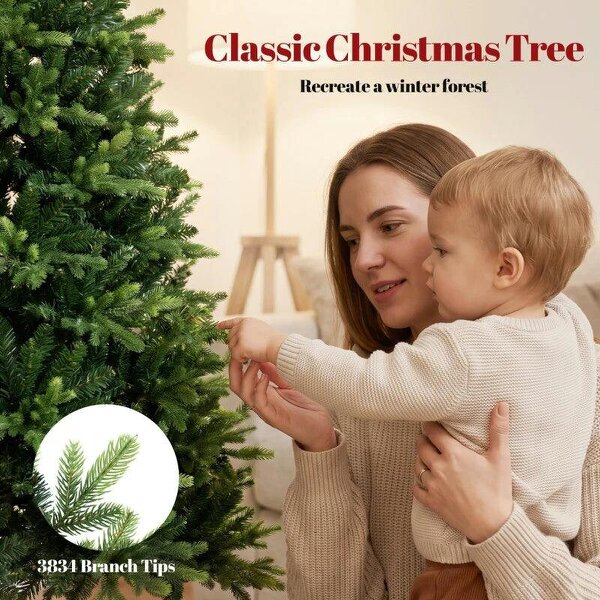 Bobobiy Artificial Christmas Tree, Hinged Xmas Tree with 3834 PE & PVC Branch Tips, 7ft, Green