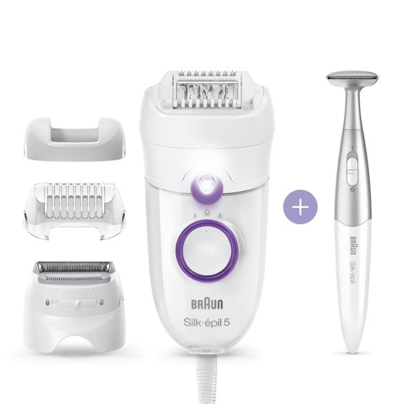 Braun Silk-epil 5-825 Power Epilator, Corded Epilation with Shaver Head & Trimmer Cap, Bikini Styler